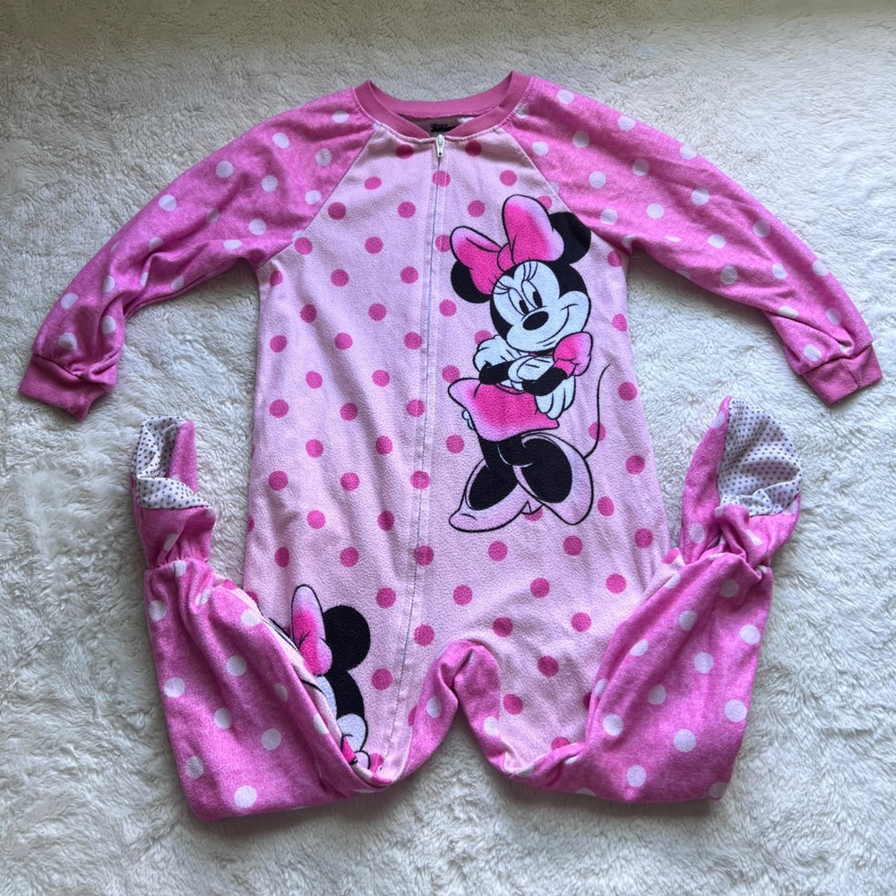 Disney Junior Minnie Mouse Pink Polka Dot Fleece Footed‎ Pajamas Sleeper 4T